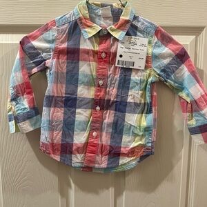 GAP Pastel Rainbow Plaid Button-Down Shirt